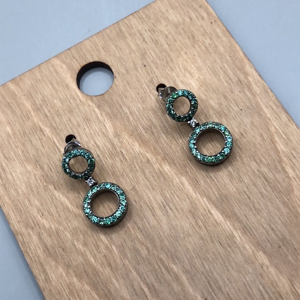 Sterling silver 925 round circle green dangle double drop elegant earrings.